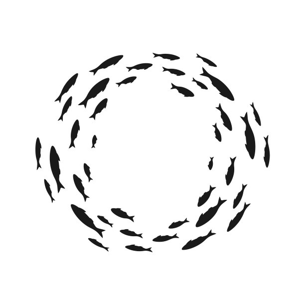 游泳的海洋或水族鱼的群体。一组剪影。图片下载