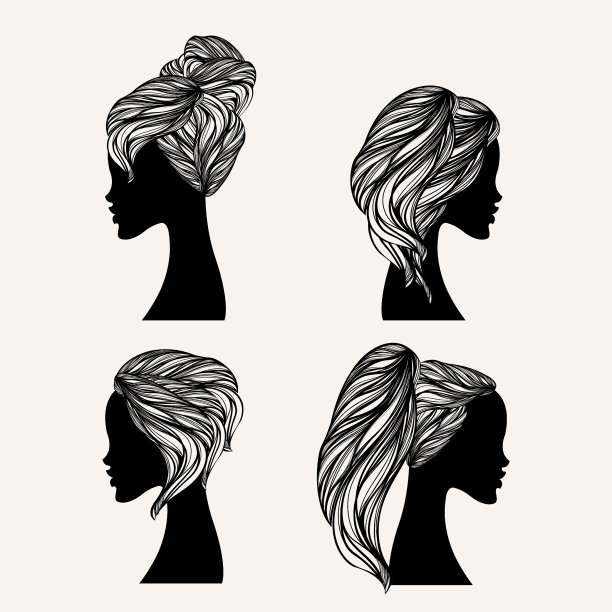美发沙龙四种不同的妇女发型插图图片下载