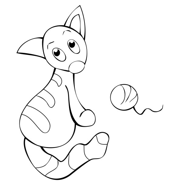 这只可爱的小猫正坐在白色背景的线索，矢量着色书图片下载