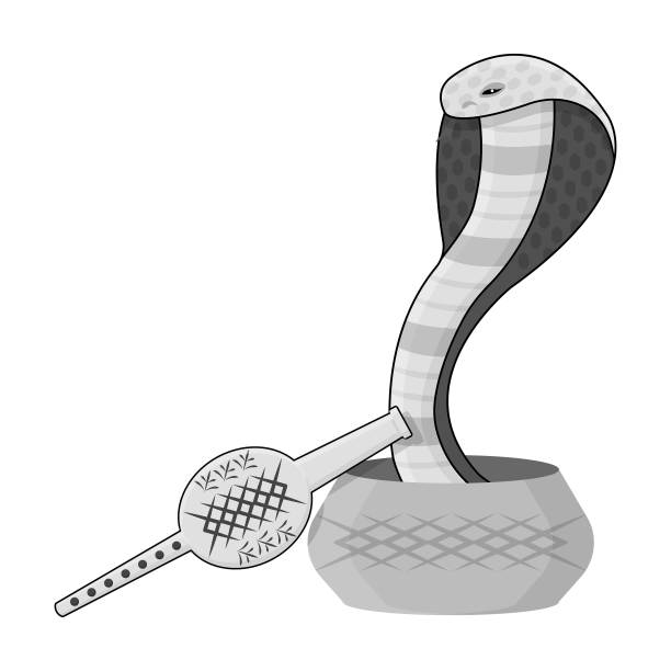 蛇和庞吉图标在单色风格孤立的白色背景。印度符号股票矢量插图。图片下载