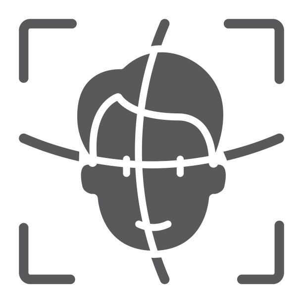 人脸识别字形图标，人脸识别和人脸识别，人脸扫描标志，矢量图形，白色背景上的立体图案，eps 10。图片下载