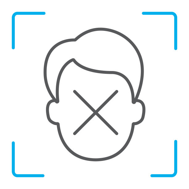 人脸识别不赞成细线图标，人脸识别和人脸识别，人脸扫描标志，矢量图形，白色背景上的线性图案，eps 10。图片下载