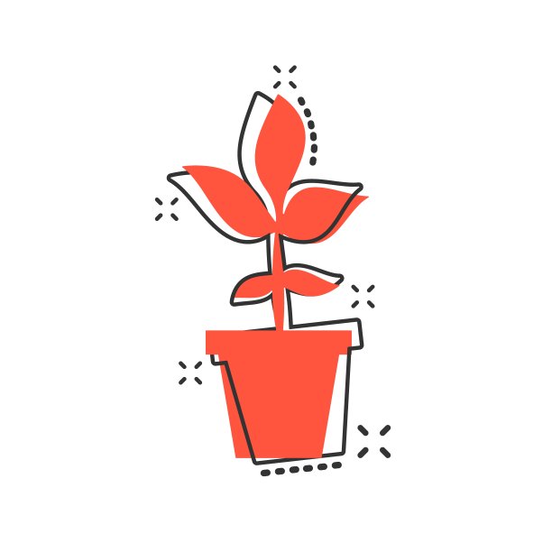 矢量卡通花盆图标在漫画风格。苗木花卉概念插图象形图。花卉叶经营飞溅效果概念。图片下载