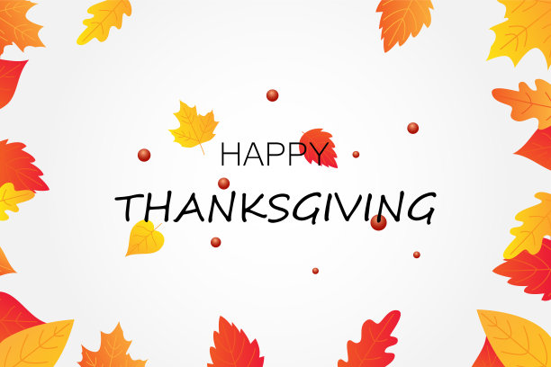 感恩节快乐海报。文字与秋叶为海报，横幅。矢量图图片下载