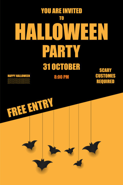 邀请万圣节派对与蝙蝠，矢量插图图片下载