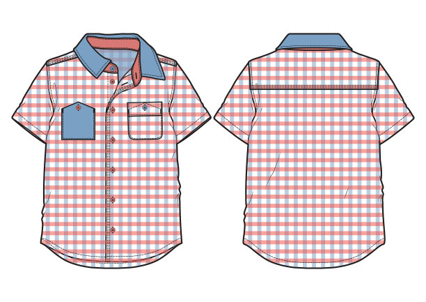 格子短袖休闲衬衫图片下载