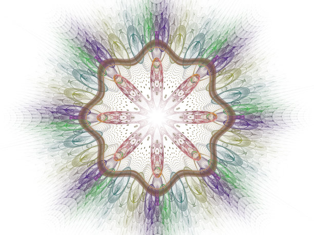 分层的明星。编织纹理-分形抽象背景元素。明亮的色彩层次强调中心，星形设计。图形分形构图。3 d演示。图片下载