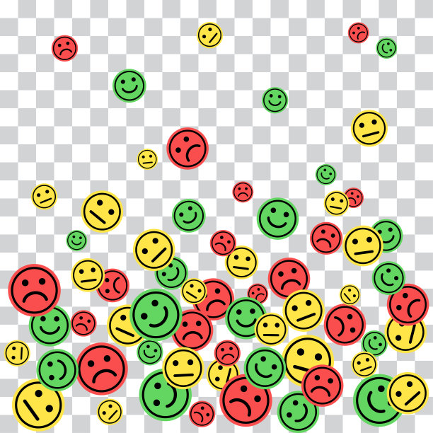 在透明的背景上落下彩色的笑脸。矢量图图片下载