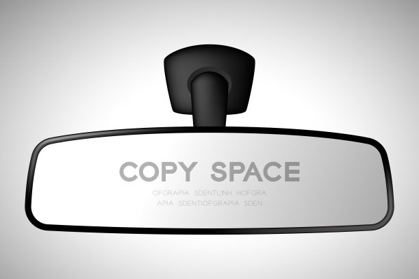 模型后视镜内的汽车插图黑色孤立的梯度背景，与复制空间图片下载
