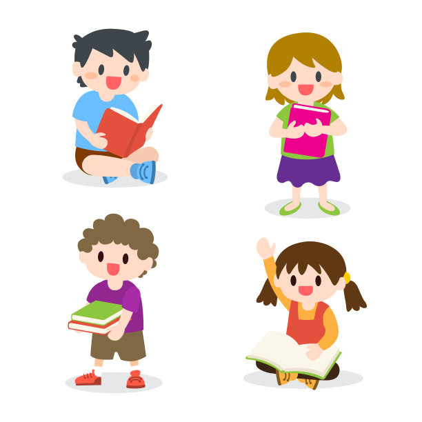 儿童学习，阅读书籍收集，插图图片下载