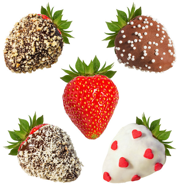 草莓在巧克力上孤立的白色图片下载