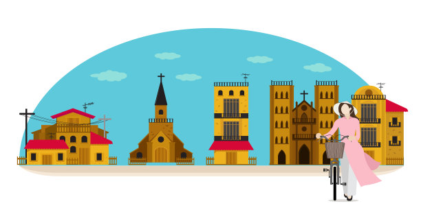 越南的地标。传统向量集图片下载