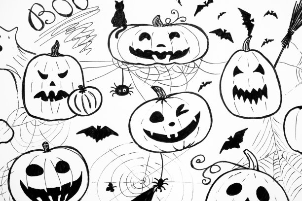 万圣节黑白概念手绘素材图片下载