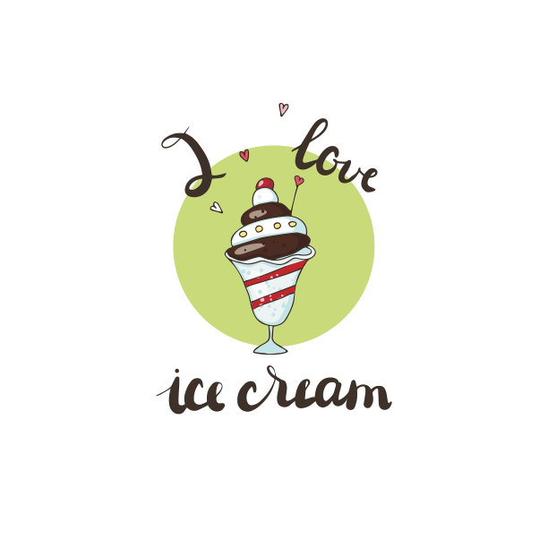 印有“我爱冰淇淋”字样的冰淇淋。矢量插图。手绘。图片下载