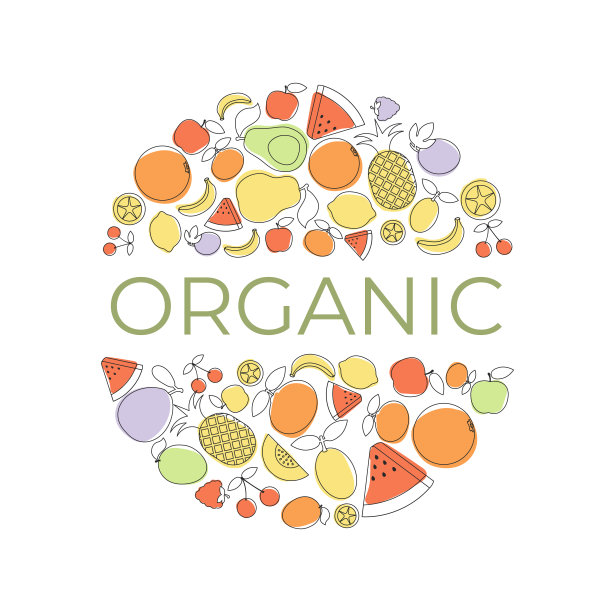 背景与卡通水果图标。图片下载