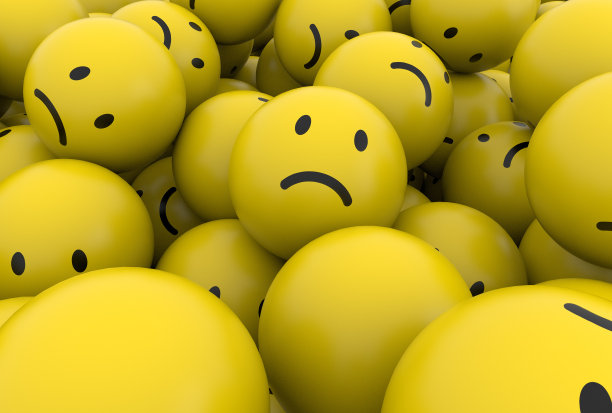 悲伤微笑的表情符号emoticon字符的背景收集。三维渲染图片下载
