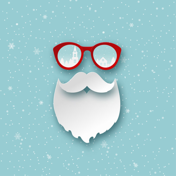 圣诞贺卡与纸时髦的圣诞老人，太阳镜和雪花。现代剪纸风格背景。矢量图图片下载