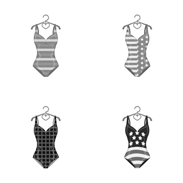 不同种类的泳衣。泳装集合图标在单色风格向量符号股票插图网络。图片下载