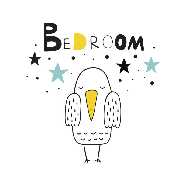 甜美的鸟。矢量插图在斯堪的纳维亚风格。卧室的插图。碑文是斯堪的纳维亚风格的。图片下载