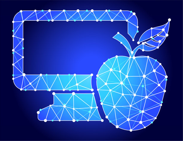 笔记本电脑和苹果蓝色三角形节点向量模式图片下载