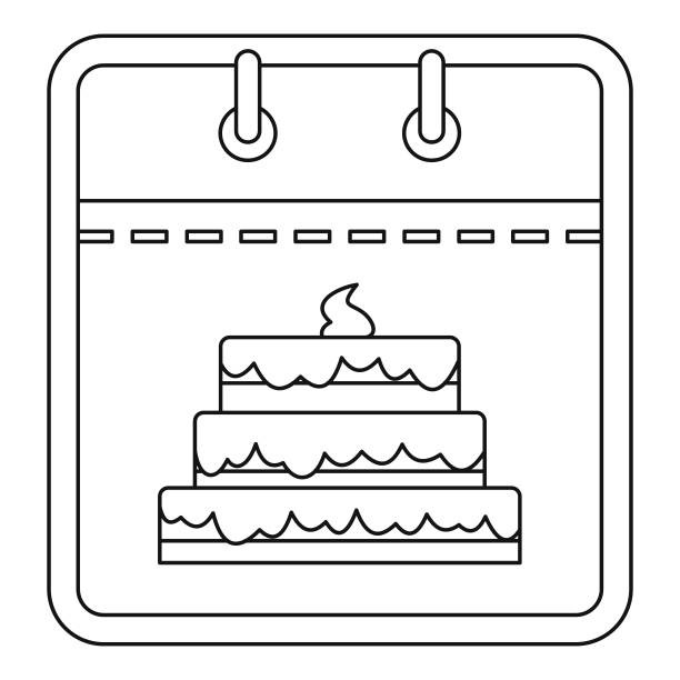 日历与蛋糕图标，大纲样式。图片下载