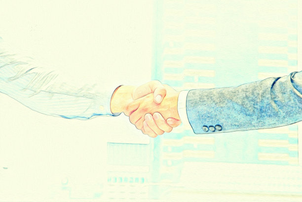 结合水彩画的经营理念和握手理念。图片下载