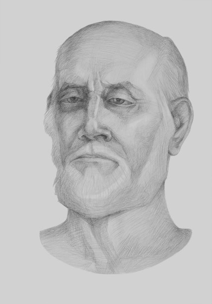 一幅时尚的插图，原画用铅笔在纸上画一位留着灰白胡子的老人的肖像图片下载