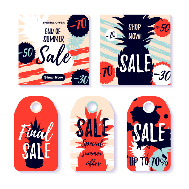 一套夏季特价设计元素。矢量图图片下载
