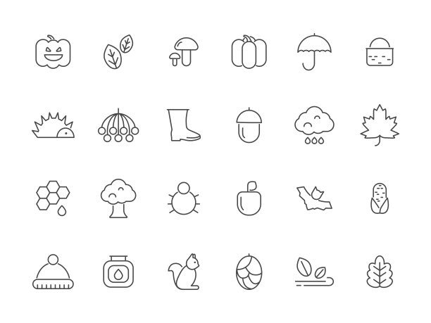 秋天线性符号。矢量图标集隔离图片下载