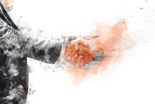 结合水彩画的经营理念和握手理念。图片下载