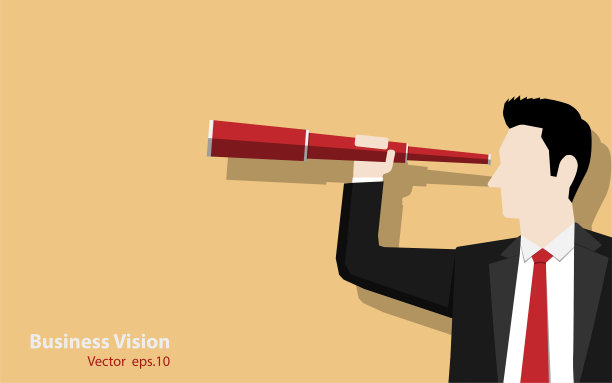 商人拿着望远镜在彩色背景上图片下载