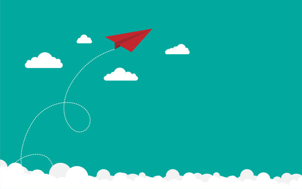 商业成功理念，红纸飞机与云在天空飞翔图片下载