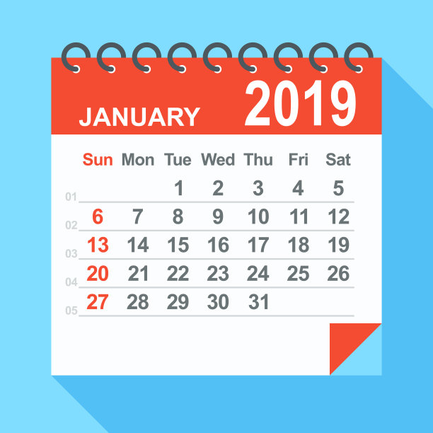 2019年1月-日历。周日开始一周图片下载
