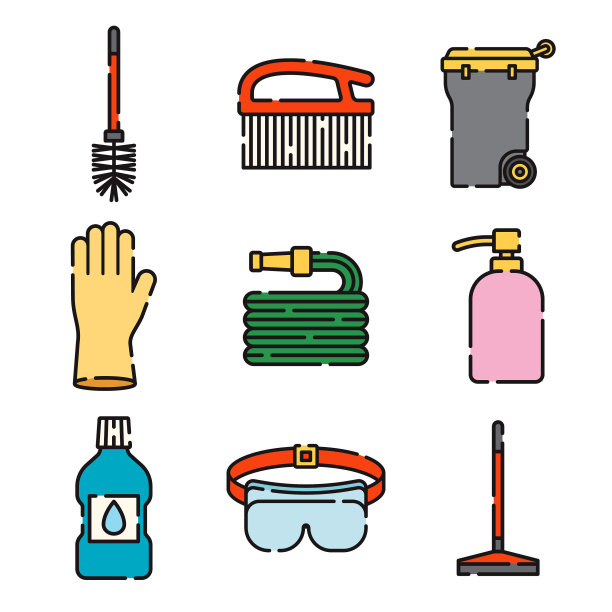 清洁用品细线图标设置图片下载