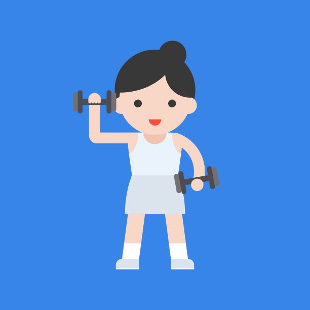可爱的角色和哑铃举重组，平面设计图片下载