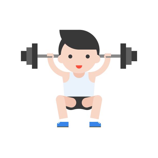 可爱的角色举重运动员与杠铃，举重设置在平坦的风格图片下载