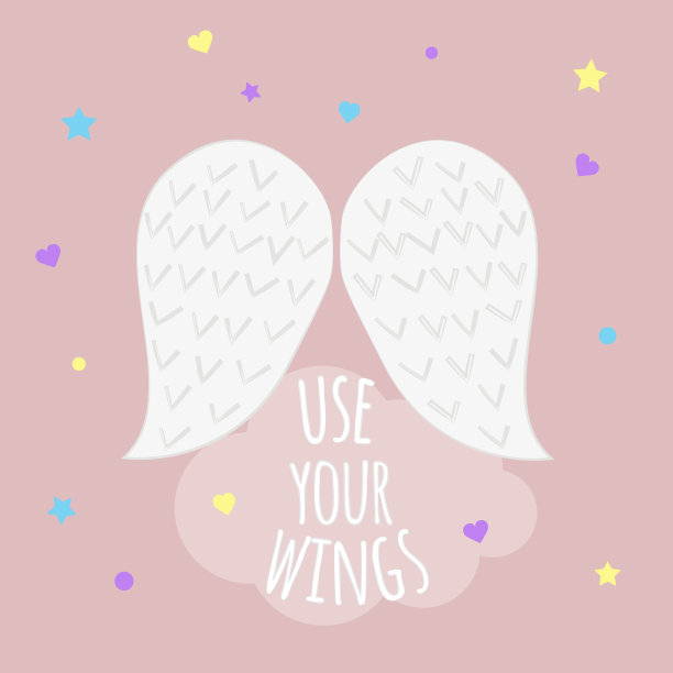 矢量插图的天使的翅膀与文字'使用你的翅膀'在粉红色的背景。每股收益10。图片下载