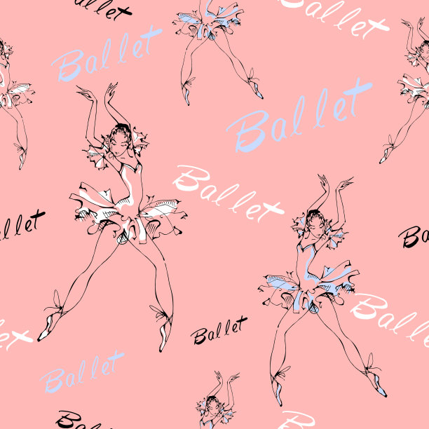 无缝模式。芭蕾舞。芭蕾舞演员跳舞。铭文。矢量插图。图片下载