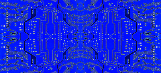 蓝色线路板对称图案。抽象的技术背景。图片下载