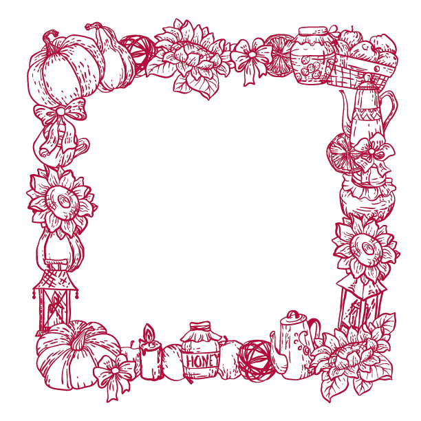 装饰向量方形边框框架与家庭收获季节的东西图片下载