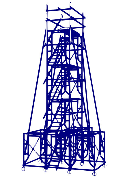 脚手架框架4层，日本标准型孤立在白色背景。可按用户要求填充尺寸或其它安全标准。用于施工内容或脚手架租赁供应商。图片下载