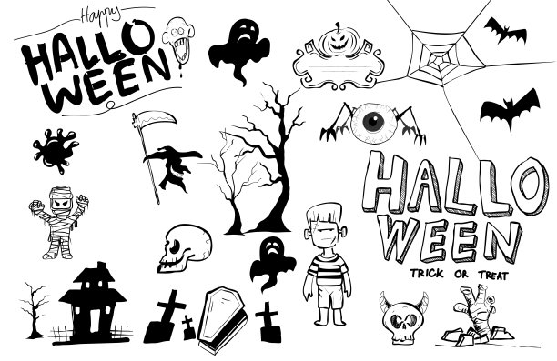 万圣节卡通涂鸦，万圣节的框架，不给糖就捣蛋图片下载