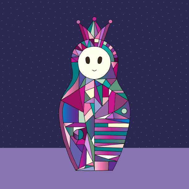 俄罗斯套娃手绘矢量图。嵌套娃娃卡在现代风格。女孩性格背景。图片下载