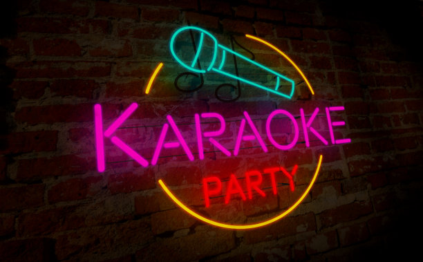 卡拉ok派对霓虹灯复古图片下载