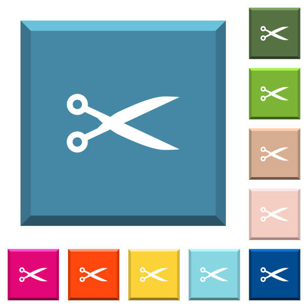用剪刀剪在方形按钮上的白色图标图片下载