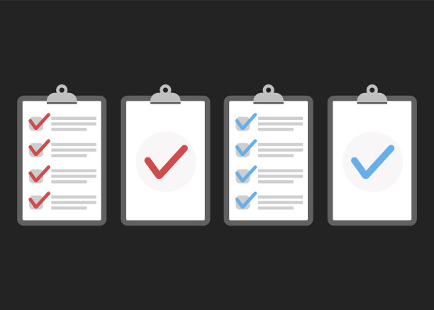 按照规定，该公司通过了检查。盒子完成批准。批准设计向量图片下载