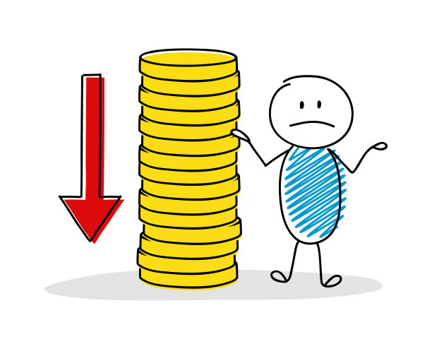 商业象形图与卡通棍显示硬币堆叠。向量。图片下载