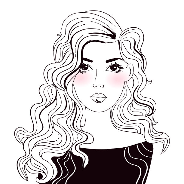 可爱的女人长头发向量。卡通。孤立的白色艺术图片下载