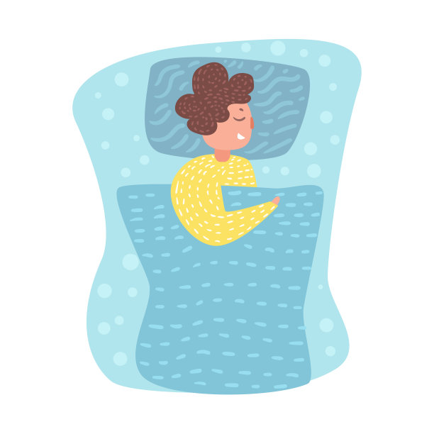 在矢量床上睡觉的男人。卡通。白色背景上的孤立艺术图片下载