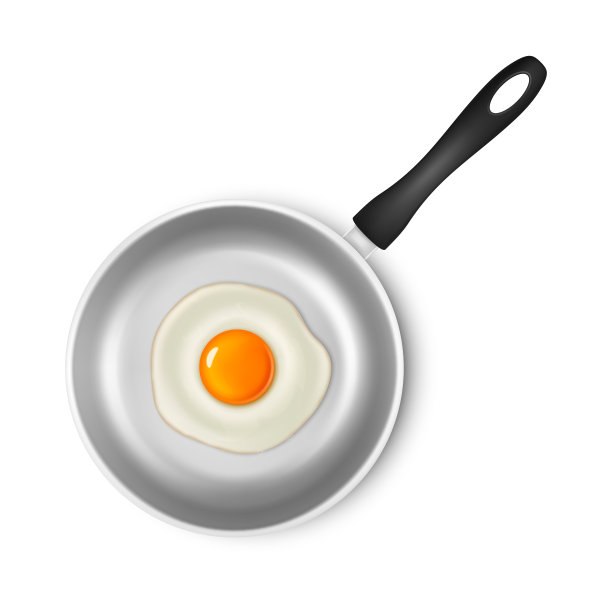 矢量现实三维煎蛋在一个银色的不粘覆盖表面锅近距离在顶视图孤立的白色背景。现实的图标。图形设计模板图片下载